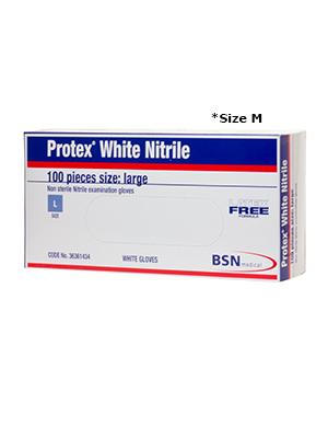Protex Nitrile Examination Gloves White Powder & Latex Free Medium Box/100