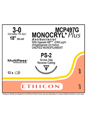 MONOCRYL® Plus Antibacterial Suture Undyed 3-0 45cm PS-2 19mm Box/12