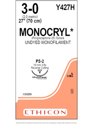 MONOCRYL® Absorbable Suture Undyed 3-0 70cm PS-2 19mm - Box/36