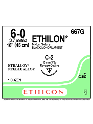 ETHILON* Nylon Sutures Black 45cm 6-0 C-2 13mm – Box/12