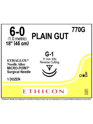 Plain Gut Absorbable Suture 45cm 6-0 G-1 11mm - Box/12