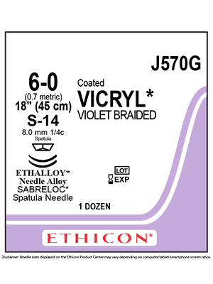 Coated VICRYL® Absorbable Sutures Violet 6-0 45cm S-14 8mm - Box/12