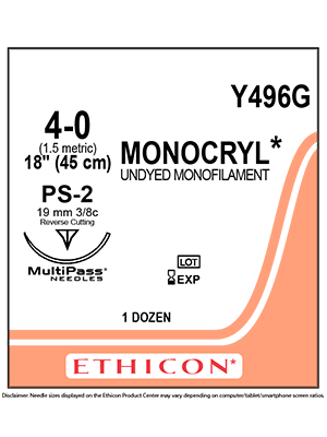 MONOCRYL® Absorbable Sutures Undyed 4-0 45cm PS-2 19mm - Box/12