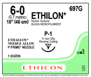 ETHILON* Nylon Sutures Black 45cm 6-0 P-1 11mm – Box/12