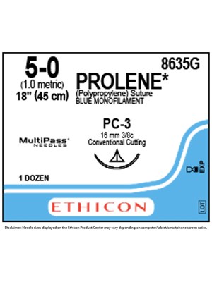 PROLENE* Polypropylene Sutures Blue 45cm 5-0 PC-3 15mm - Box/12