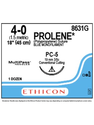 PROLENE* Polypropylene Sutures Blue 45cm 4-0 PC-5 19mm - Box/12