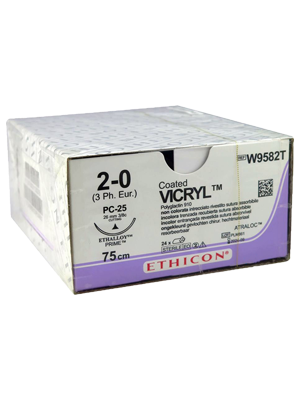 Coated VICRYL Sutures Undyed 75cm 2-0 PC-26 26mm - Box/24
