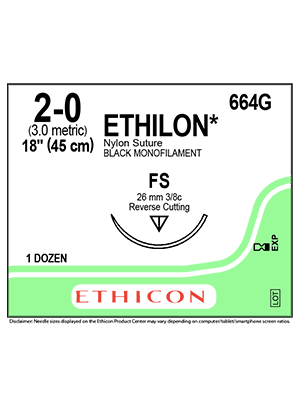 ETHILON* Nylon Sutures Black 45cm 2-0 F5 26mm - Box/12