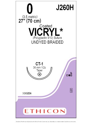 Coated VICRYL* Sutures Undyed 70cm 0 CT-1 36mm - Box/36