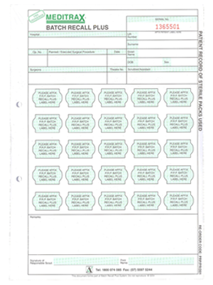 Patient Record of Sterile Packs Used - Pkt/5