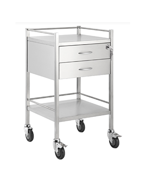 Stainless Steel Trolley, 2 Drawer with Top Lock Drawer 50x50x90cm 