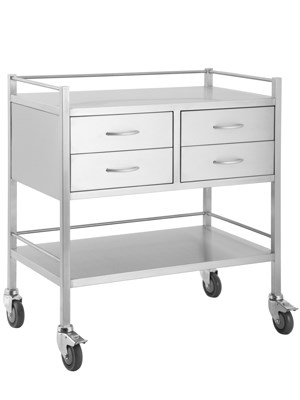 Stainless Steel Double Trolley Four Drawer 80 x 50 x 90cm - Each