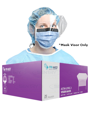PRIMED Surgical Visor Mask with Tie Back ASTM Lvl 3 - Box/25