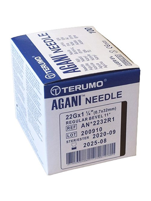 Terumo AGANI Hypodermic Needles  22G x 32mm (Black) 