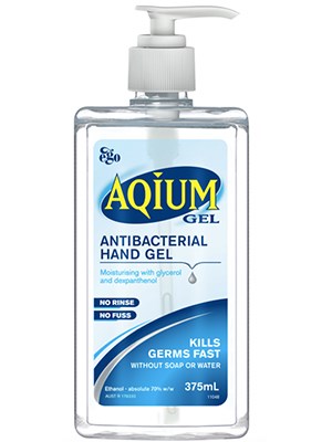 Aqium Antibacterial Hand Sanitiser, Bottle with Pump 375mL
