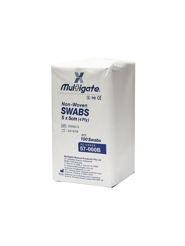 Multigate 100 Swabs Single Use Non-Woven Non Sterile White 5cm x 5cm