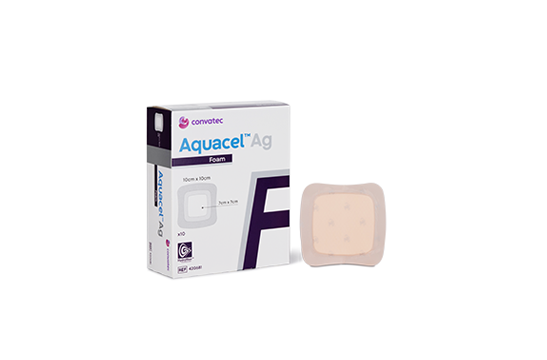 Hydrofiber Foam Dressing AQUACEL Ag Square Adhesive 10cm x 10cm