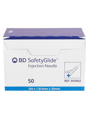 BD SafetyGlide Needle Thin Wall Comfort 23G x 25mm 50 Pack