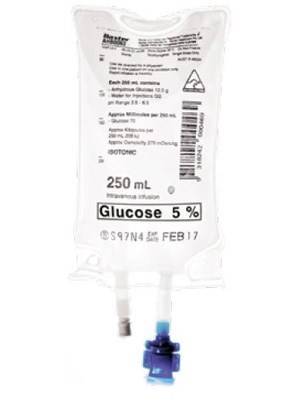  Baxter Glucose Injection BP Bag Sterile 5% 250mL - Bag/1