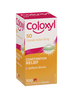 Coloxyl 50mg Constipation Relief Softens Stools 100 Tablets