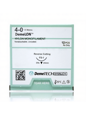 Nylon Blue Suture 30” Demetech Demelon 4-0 FS-1 Reverse Cutting