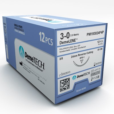 DEMELENE POLY SUTURE 2/0 15MM 3/8 R/C 45CM 12S