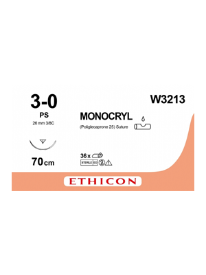 Ethicon Monocryl® Suture Absorbable 3-0 PS 26mm 70cm Box 12