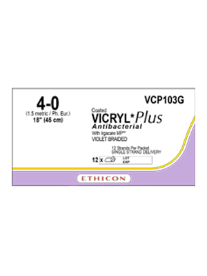 Ethicon VICRYL Plus Suture Antibacterial 4-0 45cm Violet Box 12