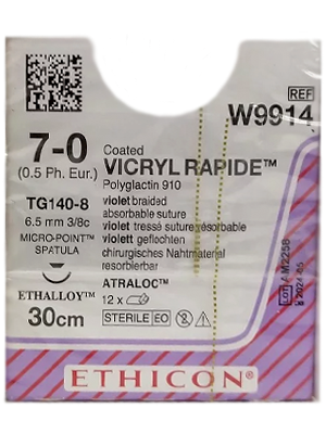 VICRYL RAPIDEĀ® Sutures Violet 30cm 7-0 TG140-8 6.5mm - Box/12