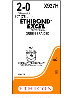 ETHIBOND* EXCEL Double-Armed Suture Green 2-0 75cm V-5  - Box/36