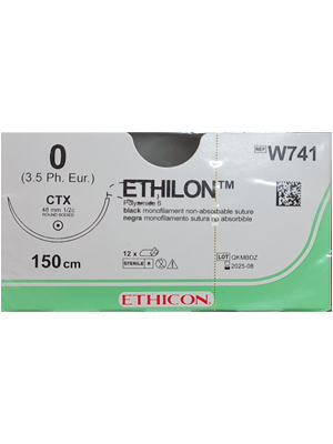 ETHILONĀ® Nylon Sutures Black 150cm 0 CTX 48mm - Box/12