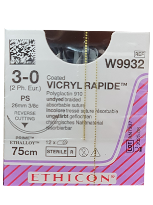 VICRYL RAPIDEĀ® Sutures Undyed 75cm 3-0 PS 26mm - Box/12