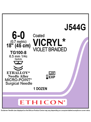 Coated VICRYL® Absorbable Sutures Violet 6-0 45cm TG100-8 6.5mm - Box/12