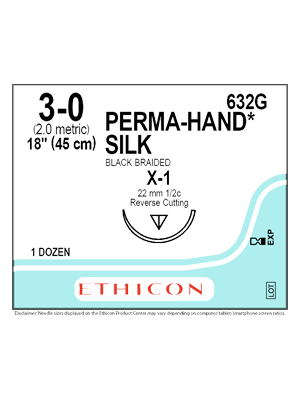 PERMAHAND® Silk Sutures Black 45cm 3-0 X-1 22mm - Box/12