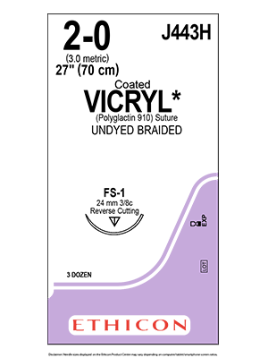 Coated VICRYL® Absorbable Sutures Undyed 2-0 70cm FS-1 24mm - Box/36