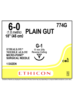 PLAIN GUT Suture Yellowish Tan 45cm 6-0 G-1 11mm - Box/12