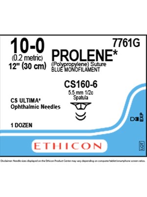 PROLENE* Polypropylene Sutures Blue 30cm 10-0 CS160-6 - Box/12