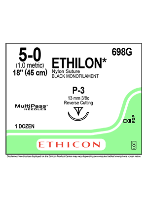 ETHILON* Nylon Sutures Black 45cm 5-0 P-3 13mm – Box/12