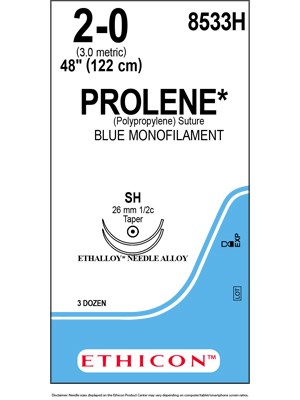 PROLENE* Polypropylene Blue 122cm 2-0 SH 26mm - Box/36