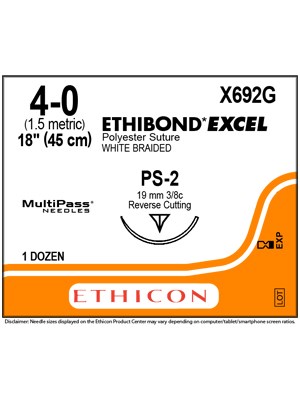 ETHIBOND* EXCEL Suture White 4-0 75cm PS-2 - Box/12