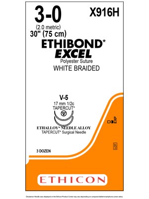 ETHIBOND* EXCEL Double-Armed Suture White 3-0 75cm V-5  - Box/36