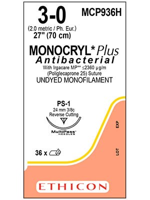 MONOCRYL Plus Antibacterial Sutures Absorbable Undyed 3-0 70cm