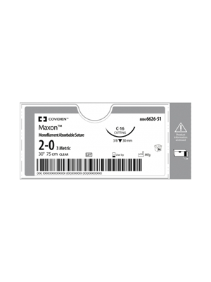 Covidien Maxon Suture Absorbable Monofilament 2-0 C-16 30mm 3/8 Circle 75cm Clear – Box 36