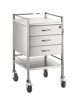 Pacific Medical® Stainless Steel Trolley, 3 Drawer with Top Lock