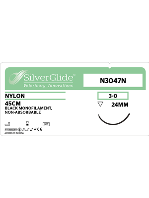 Surgical Suture Nylon Non-Absorbable Monofilament 24mm Reverse Cutting 45cm Black